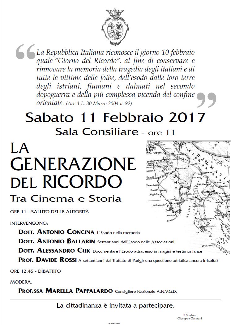 “GIORNO DEL RICORDO”: LE INIZIATIVE IN PROGRAMMA AD ORVIETO