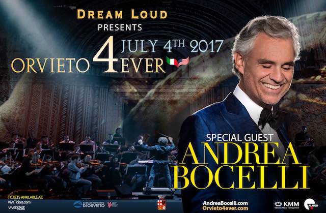 PRESENTANTO L’EVENTO ORVIETO4EVER 2017: CONCERTO DI ANDREA BOCELLI IL 4 LUGLIO IN PIAZZA DUOMO.