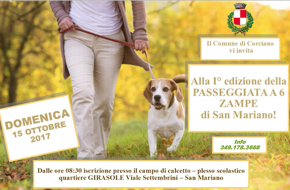 PASSEGGIATA A SEI ZAMPE, DOMENICA 15 OTTOBRE A SAN MARIANO.