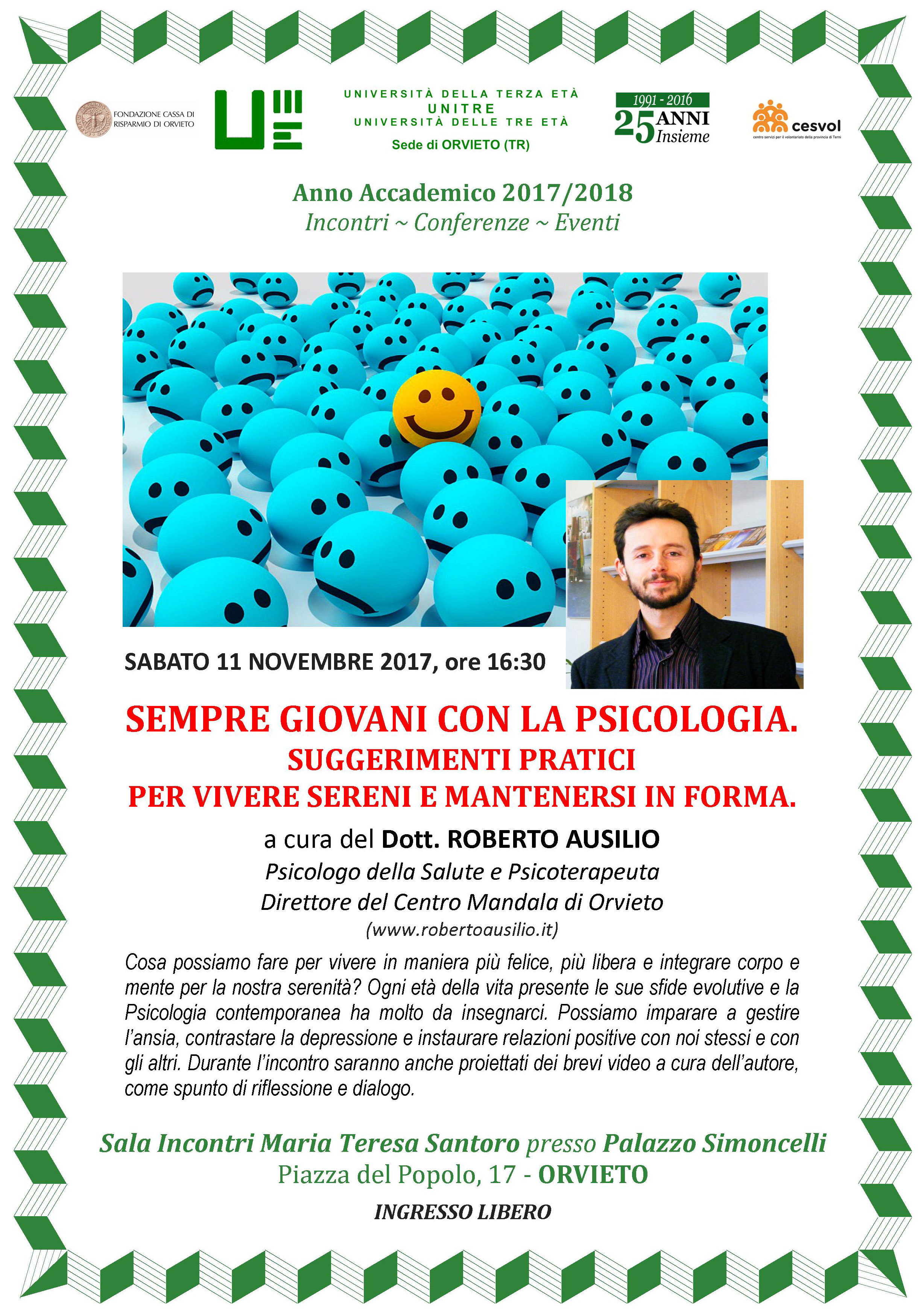 INCONTRO CON LO PSICOLOGO ROBERTO AUSILIO ALL’UNITRE.
