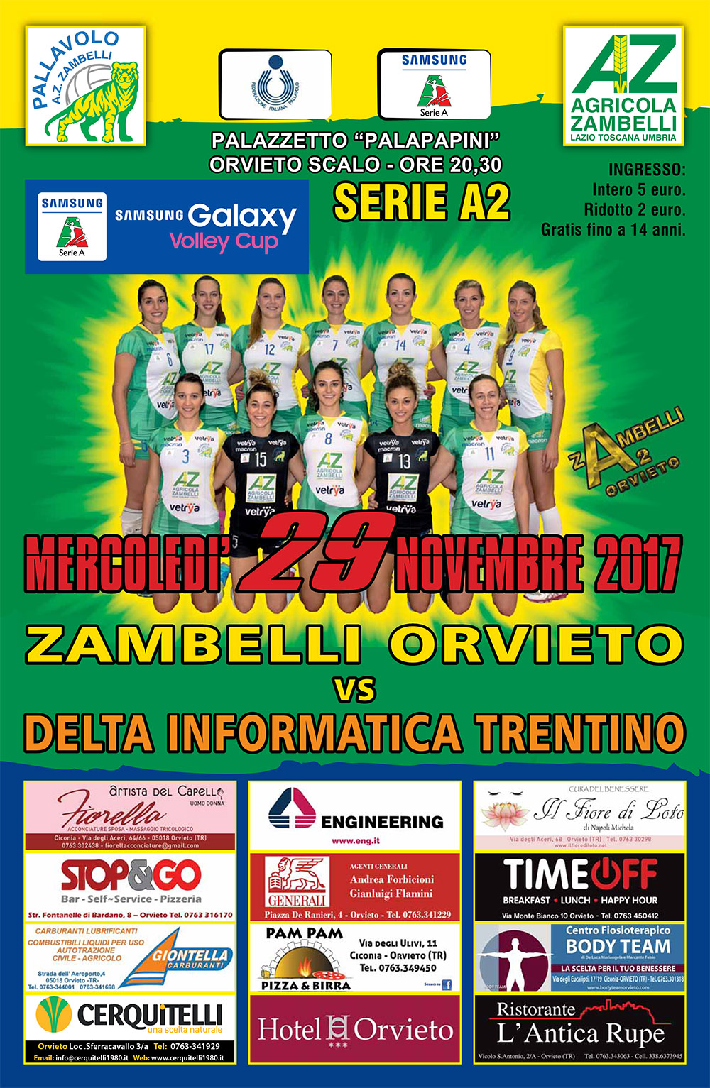 LA ZAMBELLI ORVIETO MERCOLEDI’ TORNA AL PALAPAPINI PER OSPITARE TRENTO.