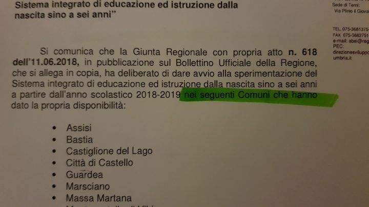AL VIA IL PROGETTO DEL SISTEMA INTEGRATO 0-6 ANNI AD ASSISI.