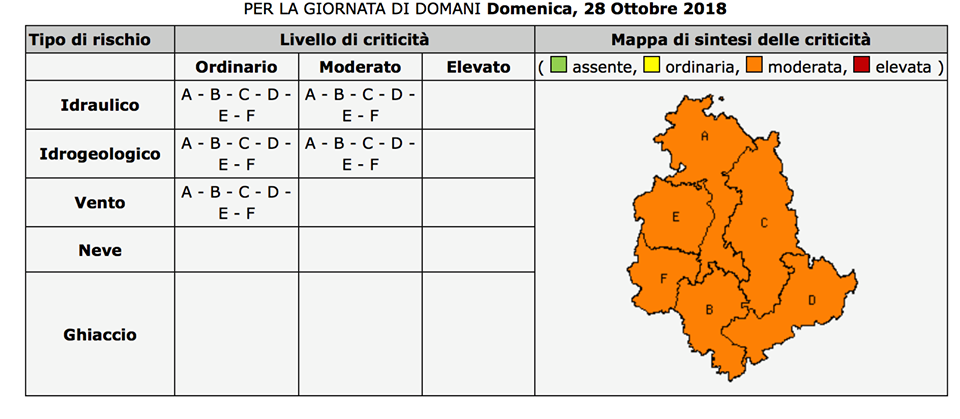 MALTEMPO: ALLERTA ARANCIONE DAL 28 OTTOBRE SU TUTTA LA REGIONE DALLE ORE 14.00 ALLE ORE 00.00 DEL 30 OTTOBRE.