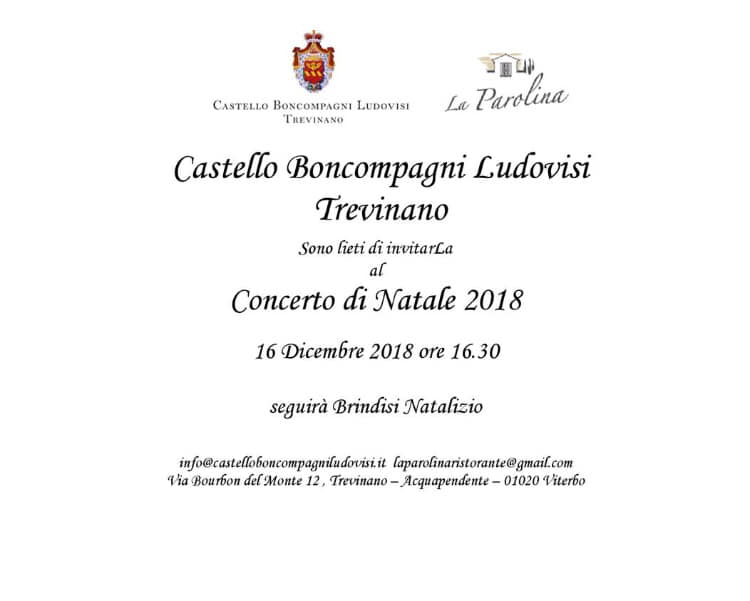 IL 16 DICEMBRE CONCERTO DI NATALE AL CASTELLO BONCOMPAGNI LUDOVISI DI TREVINANO.