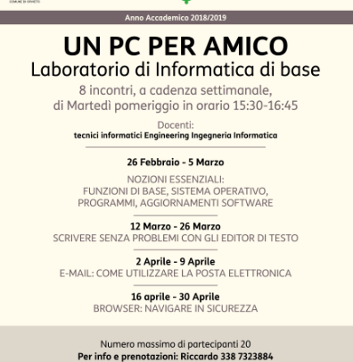 ALL’UNITRE IL CORSO DI INFORMATICA DI BASE “UN PC PER AMICO”.