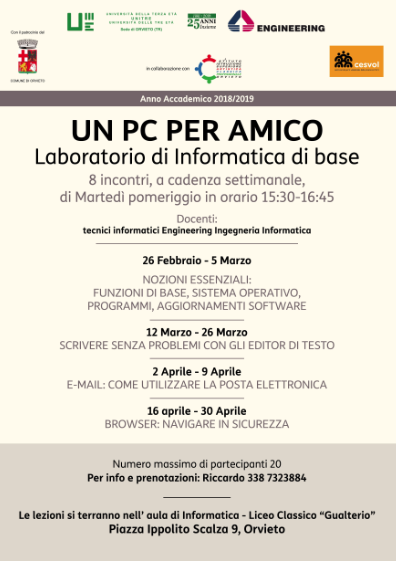 ALL’UNITRE IL CORSO DI INFORMATICA DI BASE “UN PC PER AMICO”.