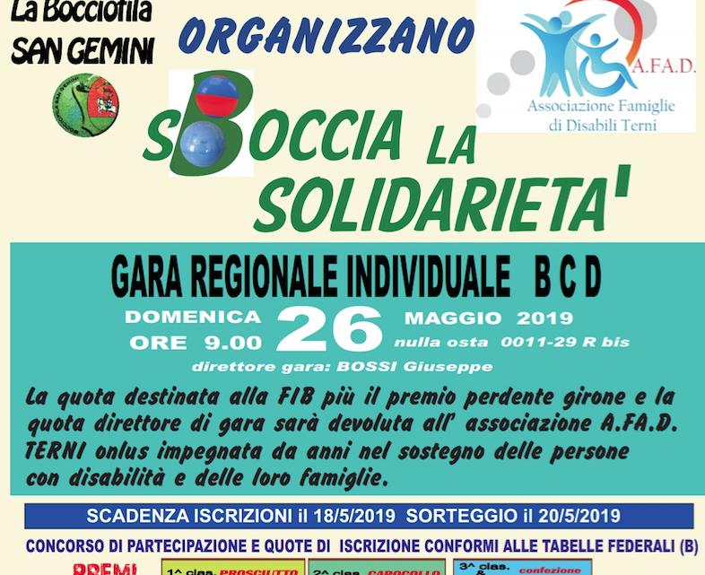 “SBOCCIA LA SOLIDARIETA'” UNA GARA DI BOCCE PER SOSTENERE L’AFAD