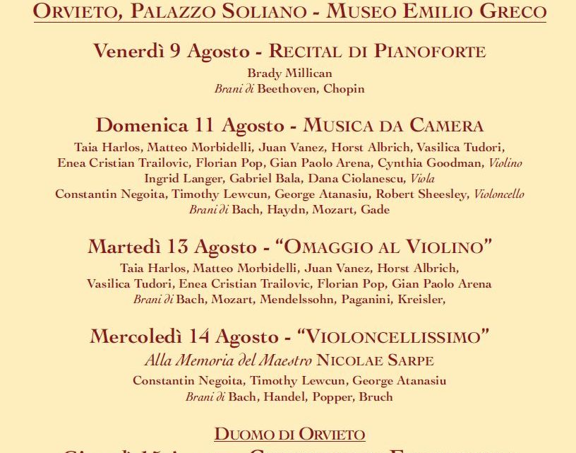 “ORVIETO FESTIVAL OF STRINGS” DAL 9 AL 15 AGOSTO