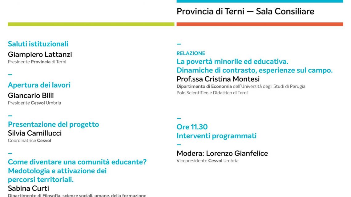 VIA UFFICIALE PER “NEW GENERATION COMMUNITY” IL PROGETTO CHE CONTRASTA LA POVERTÀ EDUCATIVA MINORILE A TERNI E PROVINCIA