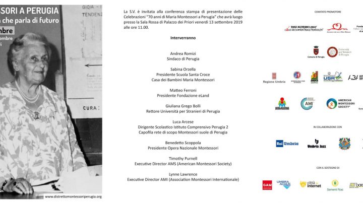 70 ANNI DI MARIA MONTESSORI A PERUGIA, CONFERENZA STAMPA DI PRESENTAZIONE