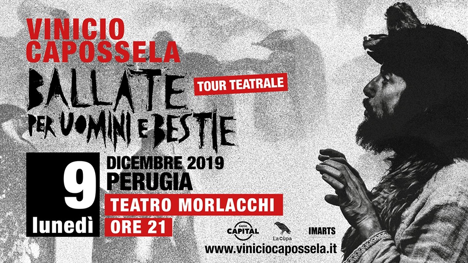 VINICIO CAPOSSELA “DI CITTÀ IN CITTÀ… (E PORTA L’ORSO)” ARRIVA ANCHE A PERUGIA.