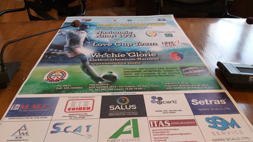 NARNI, 50 ANNI CDA ELETTROCARBONIUM: PRESENTATO IN PROVINCIA TRIANGOLARE CALCIO NAZIONALE ATTORI, VECCHIE GLORIE NARNESE ED ELETTRO E DEEJAY