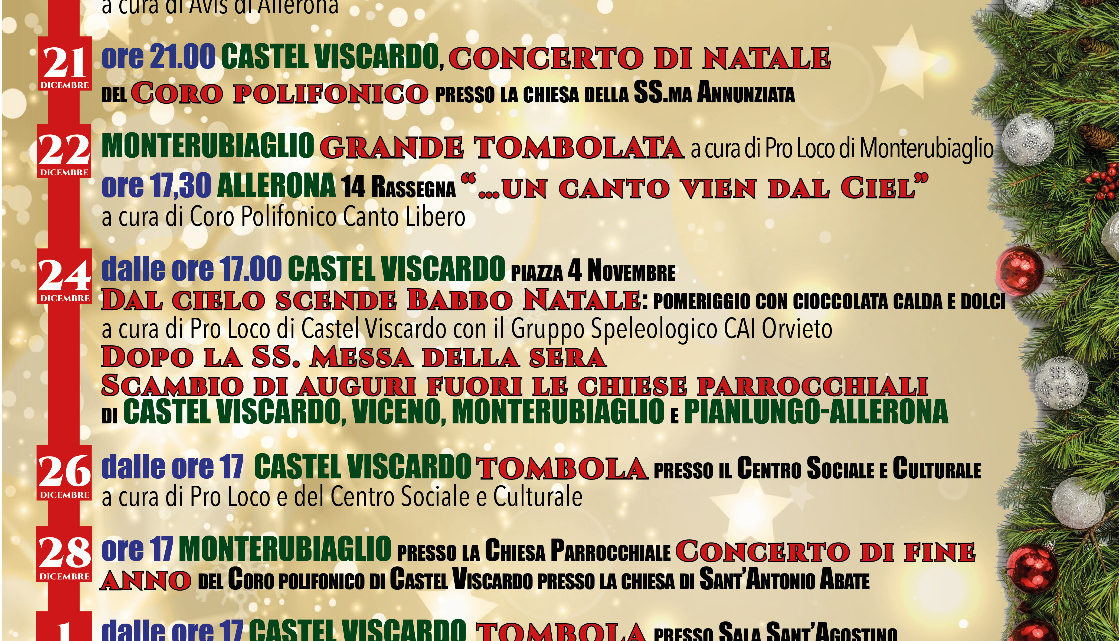 MAGIE DI EVENTI A CASTEL VISCARDO E FRAZIONI  DAL 15 DICEMBRE FINO AL 6 GENNAIO 2020