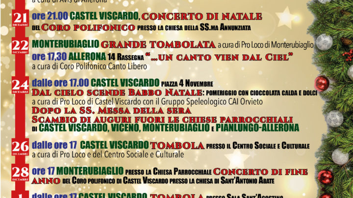 MAGIE DI EVENTI A CASTEL VISCARDO E FRAZIONI  DAL 15 DICEMBRE FINO AL 6 GENNAIO 2020