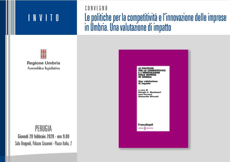 GIOVEDÌ 20 FEBBRAIO PRESENTAZIONE A PALAZZO CESARONI DELLA RICERCA “LE POLITICHE PER LA COMPETITIVITÀ E L’INNOVAZIONE DELLE IMPRESE IN UMBRIA”