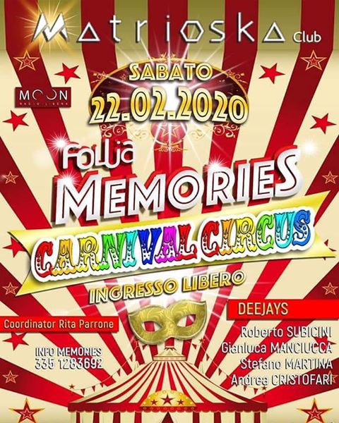 DERUTA, CARNEVALE AL MATRIOSKA CON L’EVENTO MEMORIES CARNIVAL CIRCUS