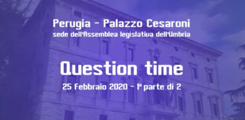ASSEMBLEA LEGISLATIVA: IN ONDA SU INTERNET E SULLE EMITTENTI TELEVISIVE DELL’UMBRIA LA REGISTRAZIONE DELLA SEDUTA ‘QUESTION TIME’ DI MARTEDÌ 25 FEBBRAIO 2020