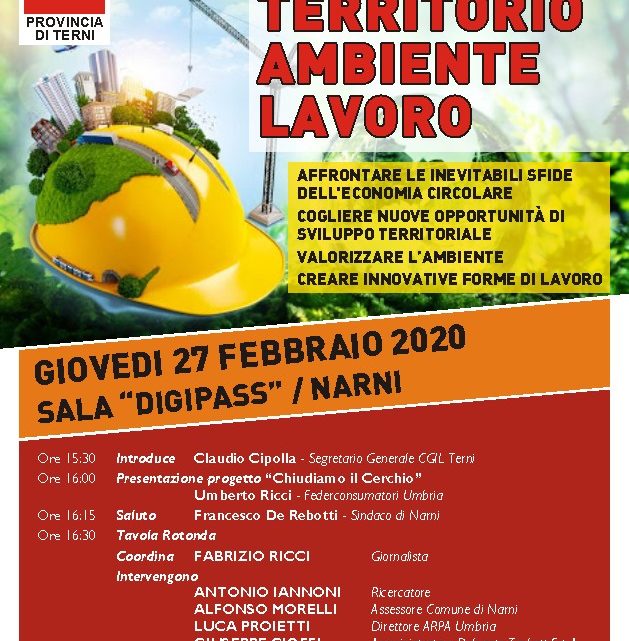 TERRITORIO, AMBIENTE, LAVORO: GIOVEDÌ 27 FEBBRAIO A NARNI INIZIATIVA CGIL CON LA VICESEGRETARIA NAZIONALE GIANNA FRACASSI