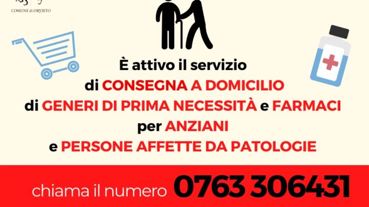 CORONAVIRUS: ATTIVATO SERVIZIO DI CONSEGNA GENERI DI PRIMA NECESSITÀ E FARMACI PER ANZIANI E SOGGETTI CON PATOLOGIE
