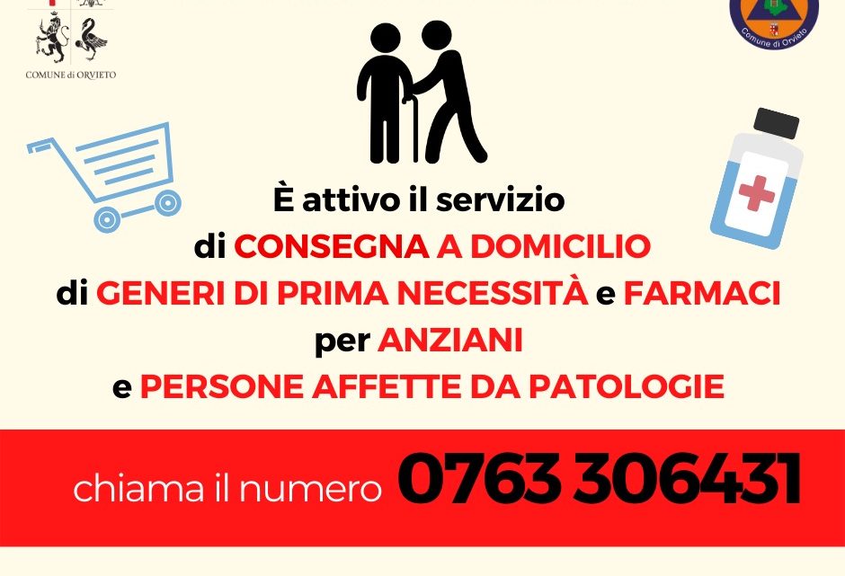 CORONAVIRUS: ATTIVATO SERVIZIO DI CONSEGNA GENERI DI PRIMA NECESSITÀ E FARMACI PER ANZIANI E SOGGETTI CON PATOLOGIE