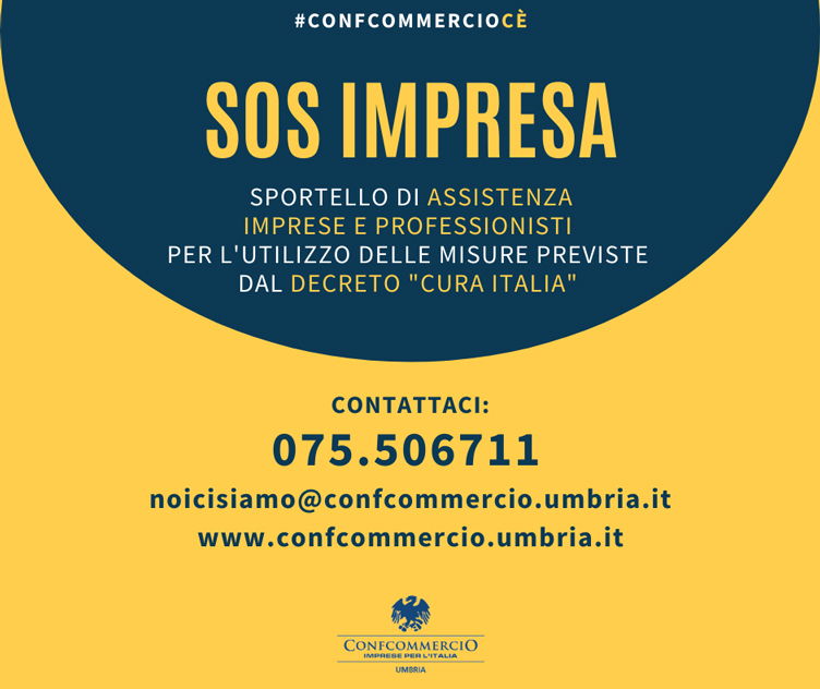 CONFCOMMERCIO UMBRIA VARA LO SPORTELLO “SOS IMPRESA” PER ASSISTERE PMI E PROFESSIONISTI NELL’EMERGENZA CORONAVIRUS