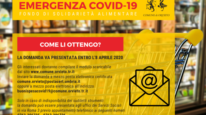 COVID-19, CALVI DELL’UMBRIA, RIAPERTI FINO A 10 GIUGNO TERMINI PER DOMANDA “BUONISPESA”