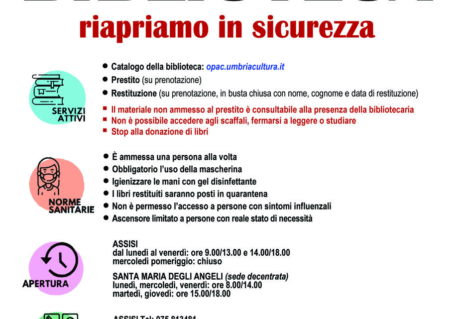DA LUNEDI’ RIAPRONO LA BIBLIOTECA E I MERCATI
