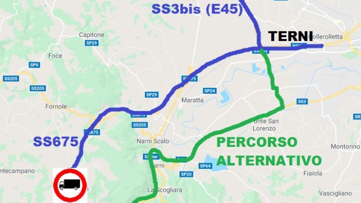 UMBRIA, ANAS: LIMITAZIONI AL TRANSITO PER I VEICOLI PESANTI SULLA SS675 “UMBRO-LAZIALE” (TERNI-ORTE)