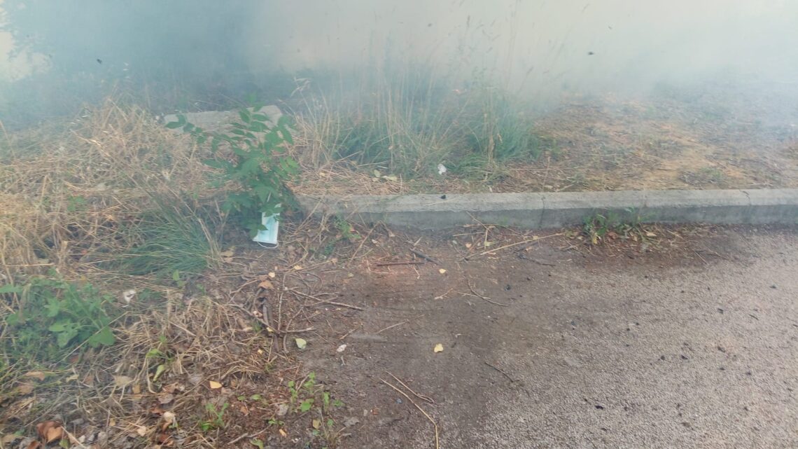 STERPAGLIE IN FIAMME VICINO ALL’OSPEDALE,  INTERVIENE LA POLIZIA LOCALE CHE SALVA UNA MACCHINA  UNA DENUNCIA PER INCENDIO COLPOSO