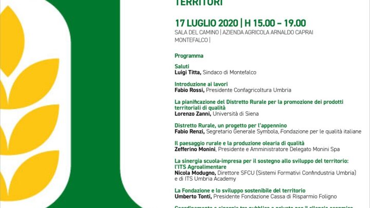 CRESCITA E VALORIZZAZIONE DEL TERRITORIO POST COVID-19  A MONTEFALCO CONFAGRICOLTURA UMBRIA PROMUOVE LA TAVOLA ROTONDA DAL TITOLO:  “DISTRETTO RURALE, DALLA COMPETIZIONE DEI SINGOLI ALLA COMPETIZIONE DEI TERRITORI”