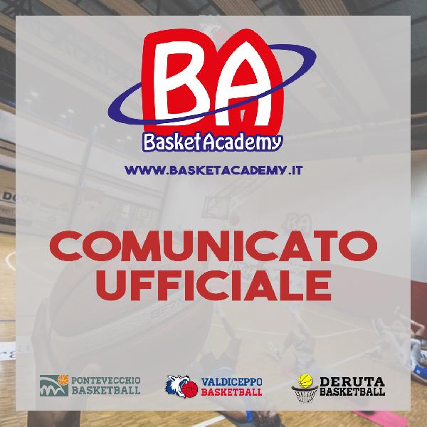 BASKET ACADEMY, COMUNICATO UFFICIALE DELLA SOCIETÀ