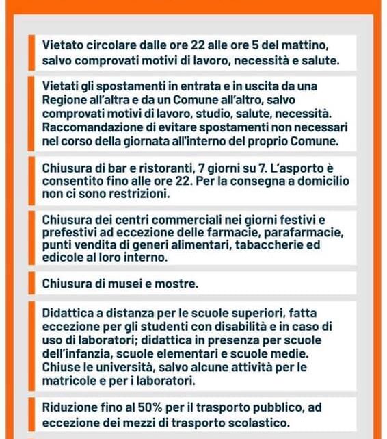 CORONAVIRUS: L’UMBRIA DIVENTA “ZONA ARANCIONE”. DA MERCOLEDÌ 11 NOVEMBRE