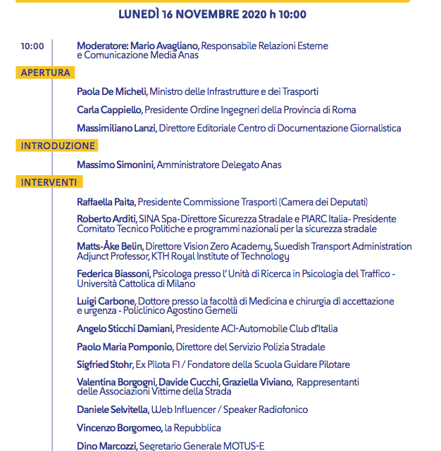 WEBINAR “SICUREZZA STRADALE: ZERO VITTIME.  UN OBIETTIVO DA RAGGIUNGERE CON INFORMAZIONE E COMUNICAZIONE”