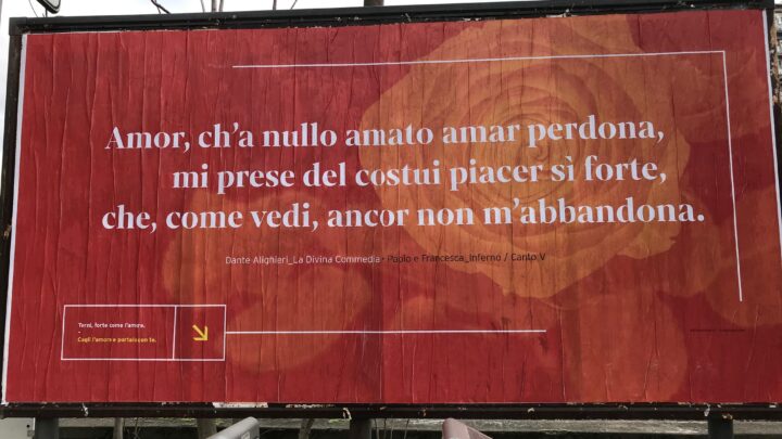 UN MESSAGGIO ROSSO D’AMORE DALL’UMBRIA DA TERNI, CITTÀ DI SAN VALENTINO, UN MESSAGGIO DI SPERANZA E DI AMORE  CON UN’AFFISSIONE/INSTALLAZIONE INTERATTIVA CHE COMMEMORA I 700 ANNI DELLA MORTE DI DANTE ALIGHIERI