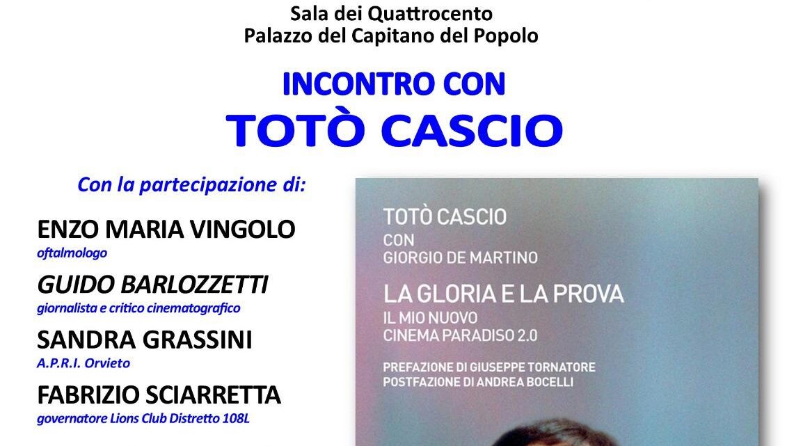 SABATO 3 DICEMBRE “GIORNATA DELLA DISABILITÀ” – TOTO’ CASCIO PRESENTA IL LIBRO “LA GLORIA E LA PROVA. IL MIO NUOVO CINEMA PARADISO 2.0”