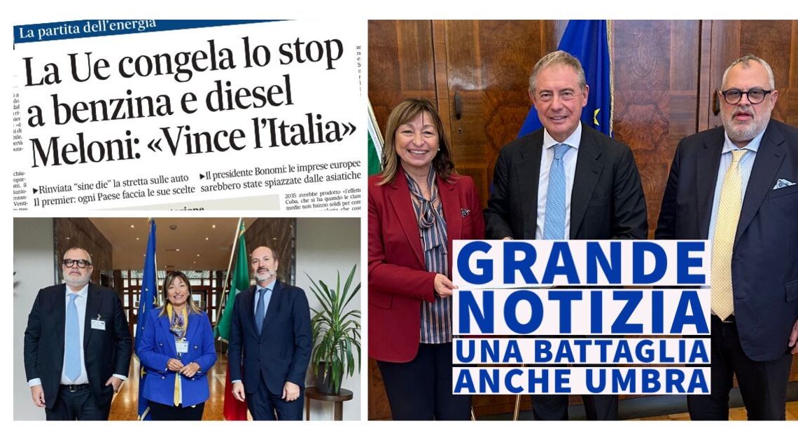 L’EUROPA CONGELA LA MESSA AL BANDO DEI MOTORI ENDOTERMICI DAL 2035, ASSESSORE FIORONI: BATTAGLIA COMBATTUTA ANCHE DALL’UMBRIA, RINGRAZIAMENTO PROFONDO AL GOVERNO ITALIANO E IN PARTICOLARE AI MINISTRI URSO E SALVINI