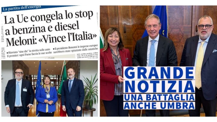 L’EUROPA CONGELA LA MESSA AL BANDO DEI MOTORI ENDOTERMICI DAL 2035, ASSESSORE FIORONI: BATTAGLIA COMBATTUTA ANCHE DALL’UMBRIA, RINGRAZIAMENTO PROFONDO AL GOVERNO ITALIANO E IN PARTICOLARE AI MINISTRI URSO E SALVINI