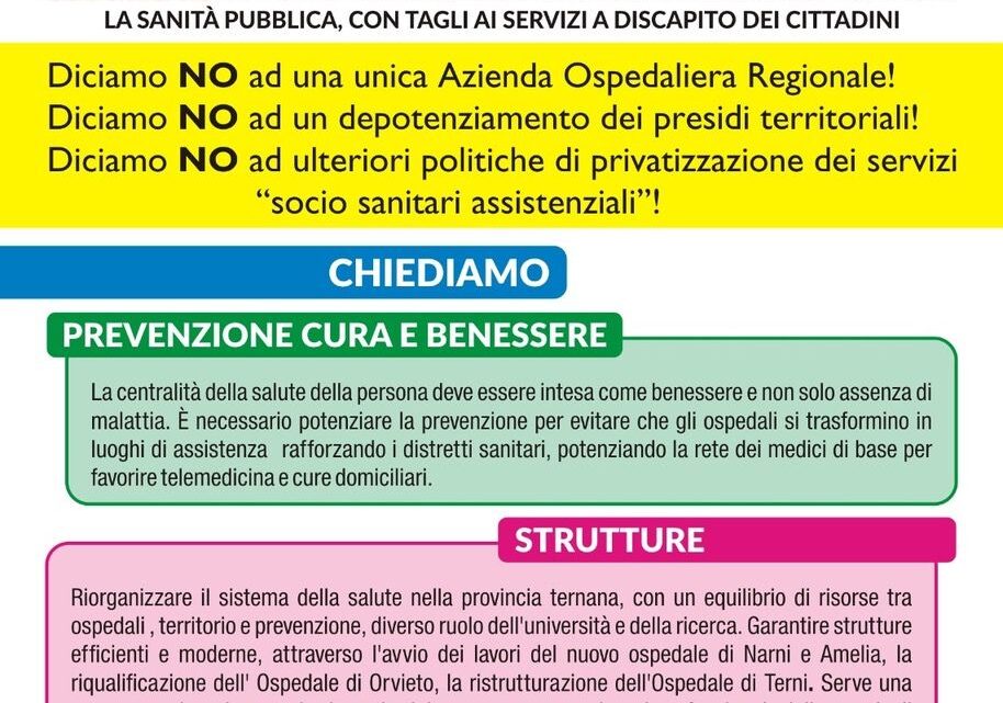 SANITÀ: SINDACATI IN PIAZZA IL 14 APRILE A TERNI
