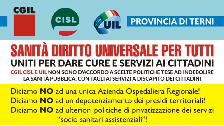 SANITÀ: SINDACATI IN PIAZZA IL 14 APRILE A TERNI