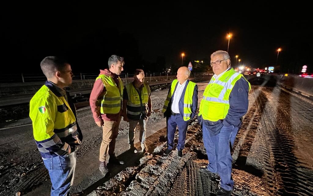 LAVORI SULLA E45 A PONTE SAN GIOVANNI, SOPRALLUOGO IN NOTTURNA DELL’ASSESSORE REGIONALE MELASECCHE