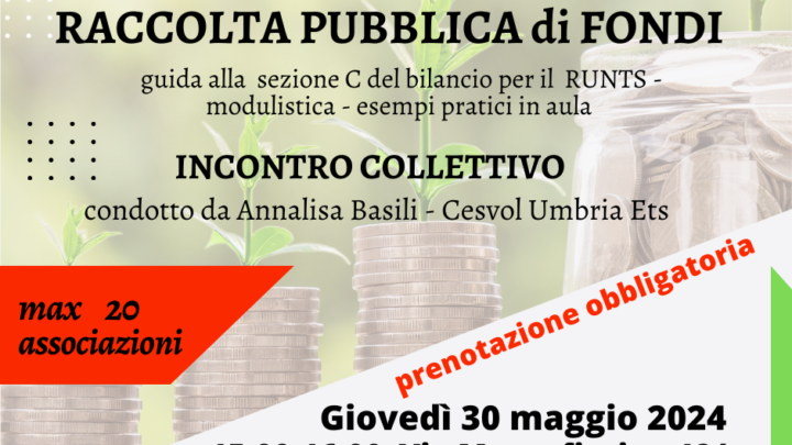 LA RENDICONTAZIONE DELLA RACCOLTA FONDI:  IL CESVOL ORGANIZZA A TERNI UN INCONTRO GRATUITO PER LE ASSOCIAZIONI