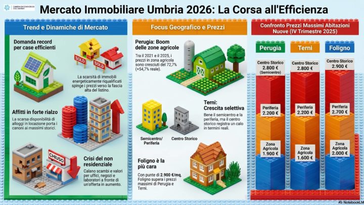 IL MERCATO DELLE CASE NUOVE IN UMBRIA CORRE VERSO LA FASCIA ALTA DELLA FORCHETTA DI PREZZO PERCHÉ È SEMPRE PIÙ LARGA LA DISTANZA TRA LA DOMANDA E L’OFFERTA
