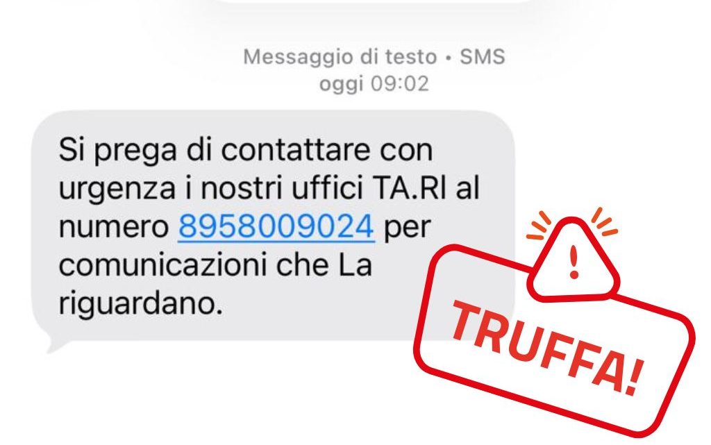 ATTENZIONE AI FALSI SMS PER IL PAGAMENTO DELLA TARI