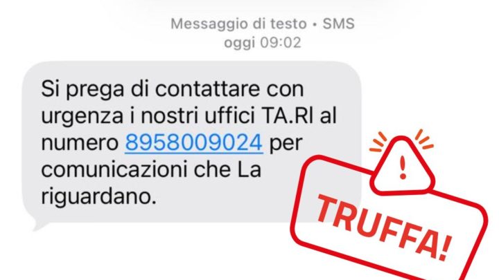 ATTENZIONE AI FALSI SMS PER IL PAGAMENTO DELLA TARI